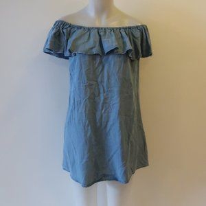 WOMENS SIGNATURE EIGHT BLUE CHAMBRAY OFF THE SHOULDER SHIFT DRESS S *